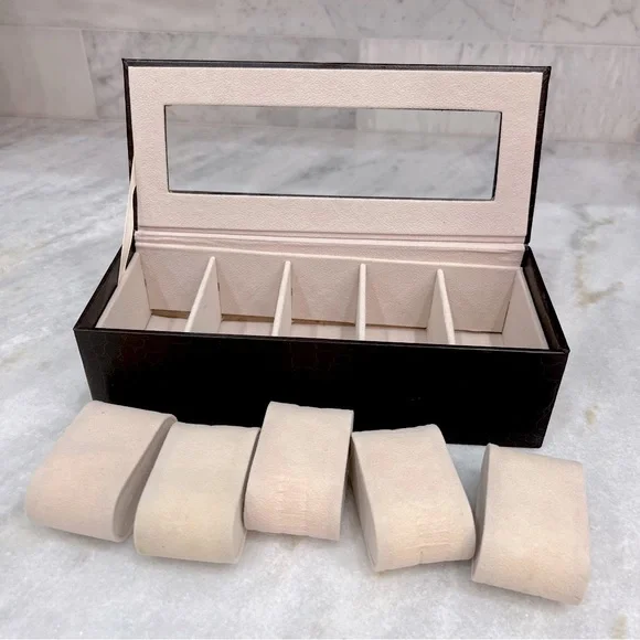 5 Slot Brown Crocodile Skin Pattern Leatherette Watch Box - Picture 4 of 9